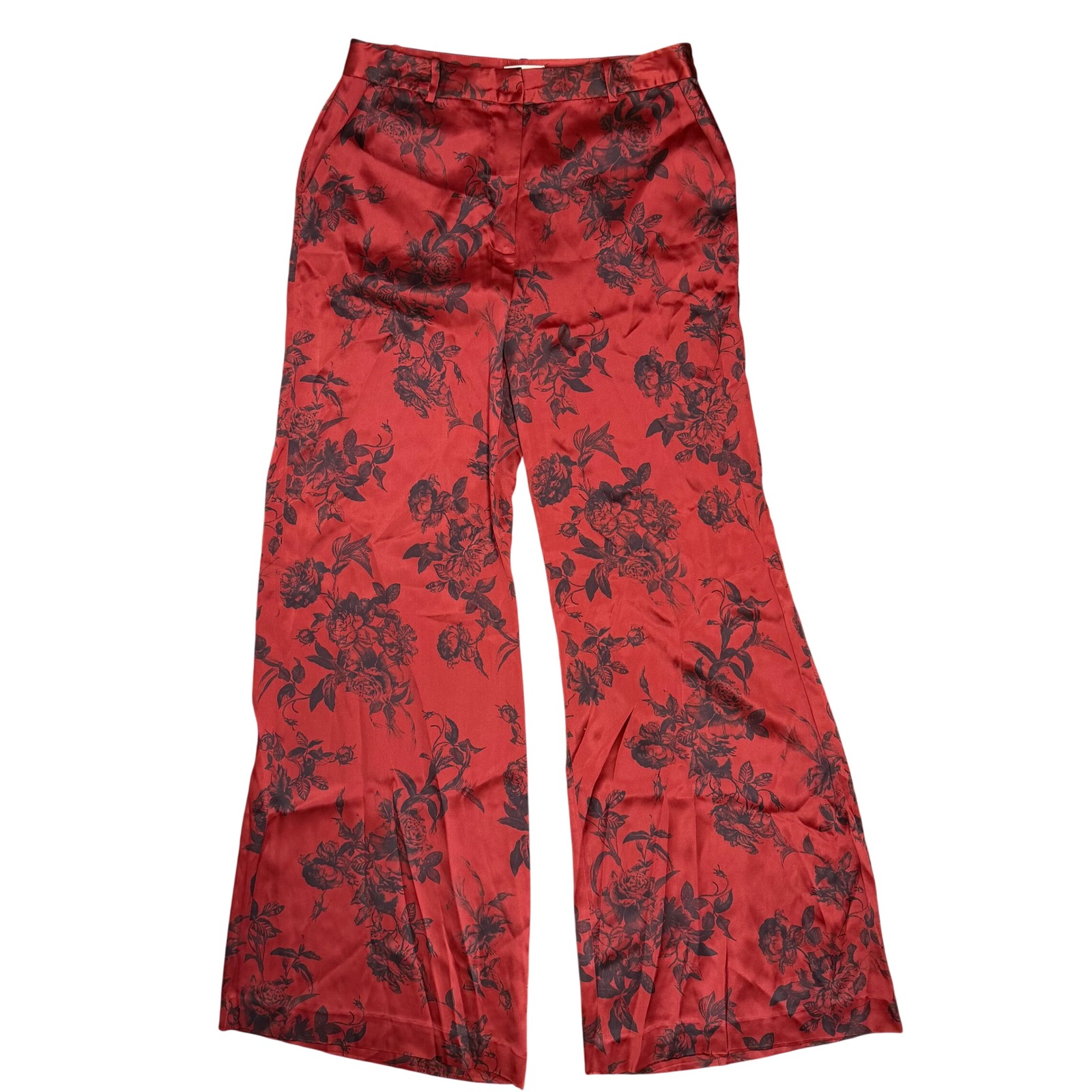 L'agence Floral Women's Silk Pilar Wide Leg Pant Red Black Designer Luxury